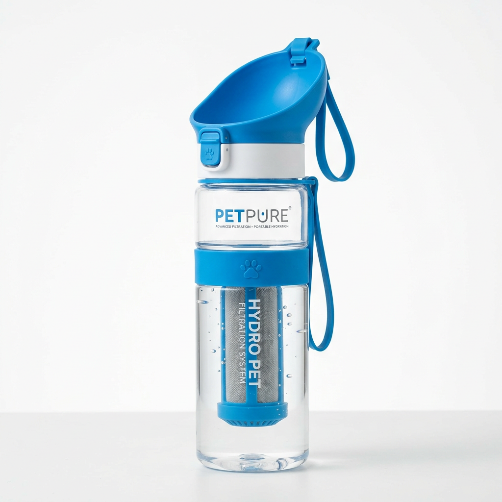 Botella purificadora de agua portátil para mascotas, fondo blanco